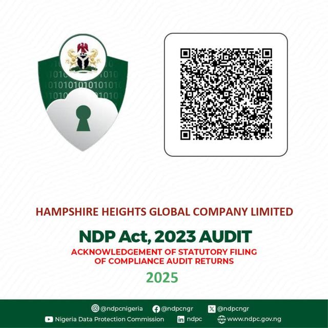 Hampshire Heights Global Company Limited — NDP Act 2023 Audit acknowledgement of statutory filing of compliance audit returns, 2025